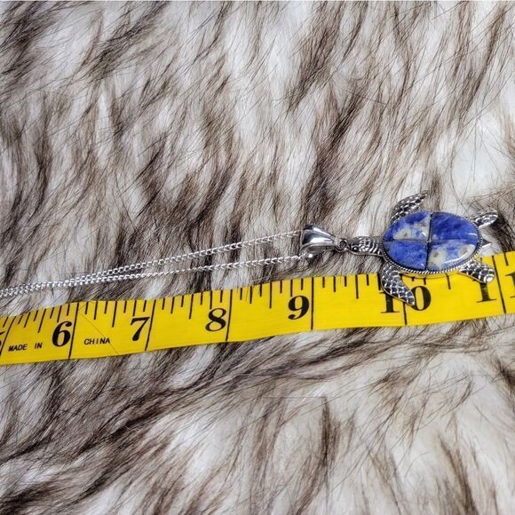 Sodalite Gemstone Turtle Necklace - Picture 5 of 9